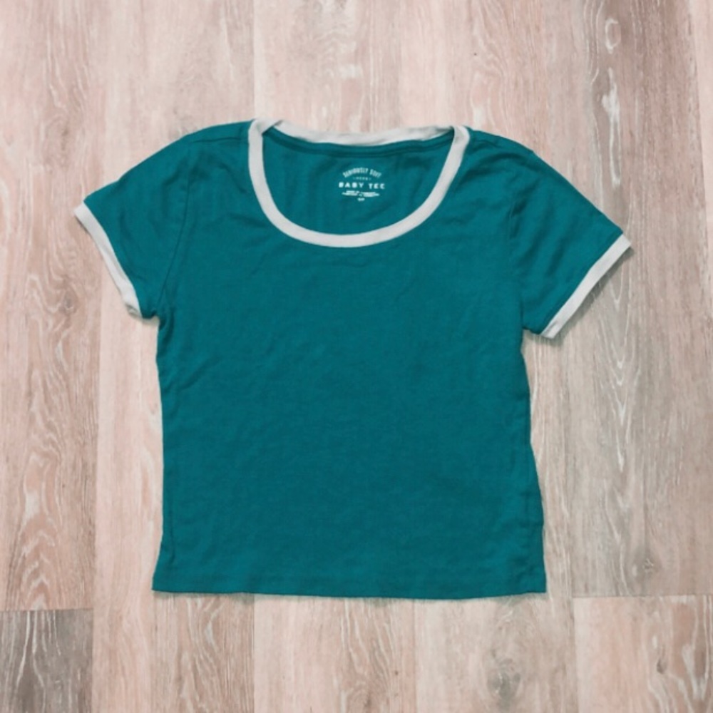 Dark teal semi cropped tee